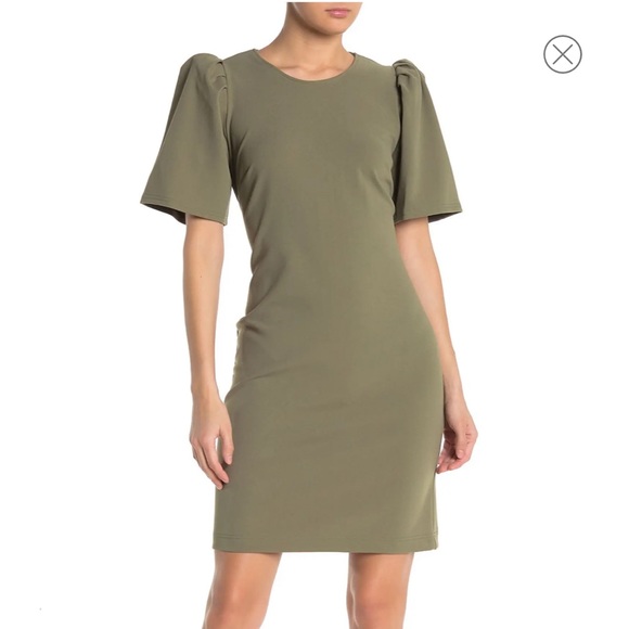 Puff Sleeve Crepe Sheath Dress - Picture 1 of 4